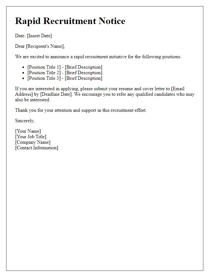 Letter template of Rapid Recruitment Notice