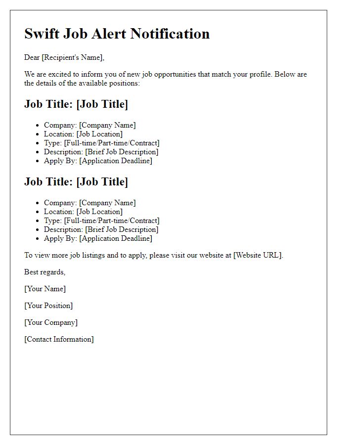 Letter template of Swift Job Alert