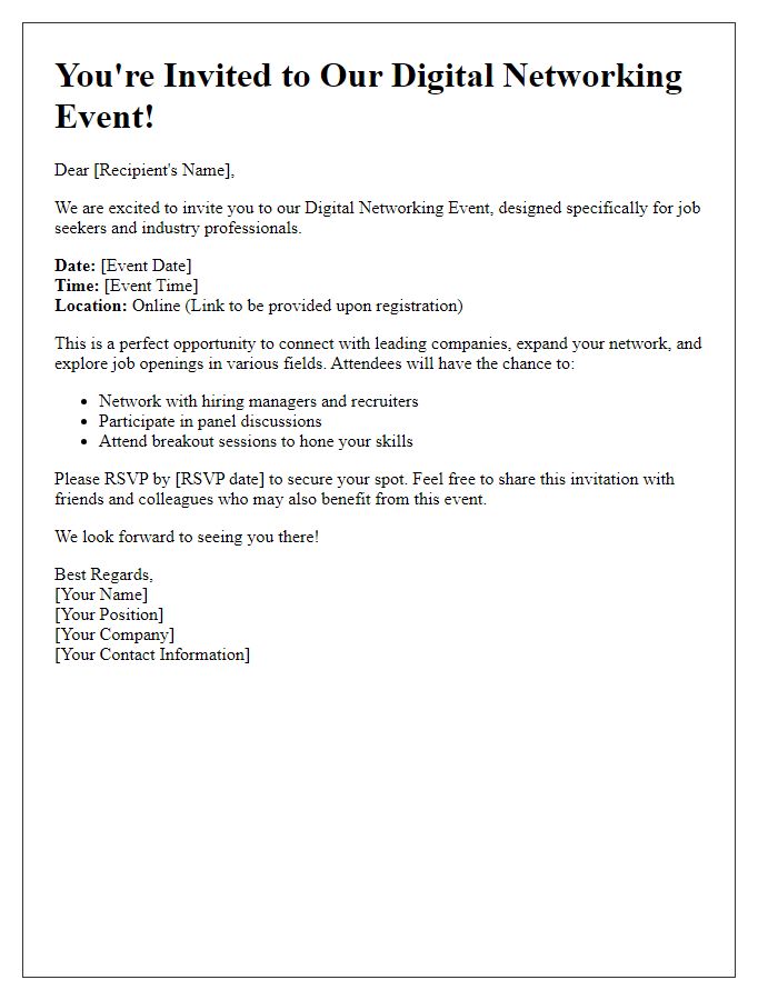 Letter template of digital networking event for hiring