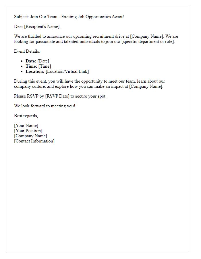 Letter template of email recruitment drive