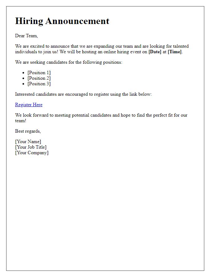 Letter template of online hiring announcement