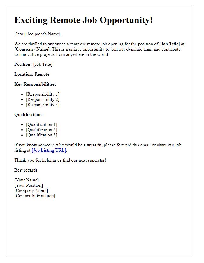 Letter template of remote job listing promotion