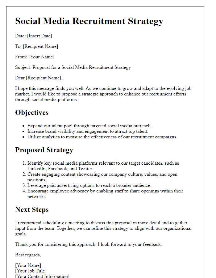 Letter template of social media recruitment strategy