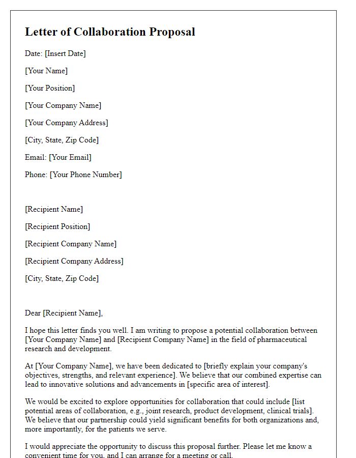 Letter template of pharmaceutical collaboration proposal