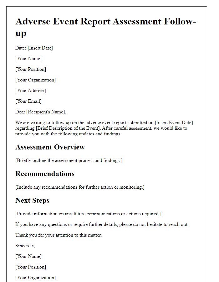 Letter template of adverse event report assessment follow-up