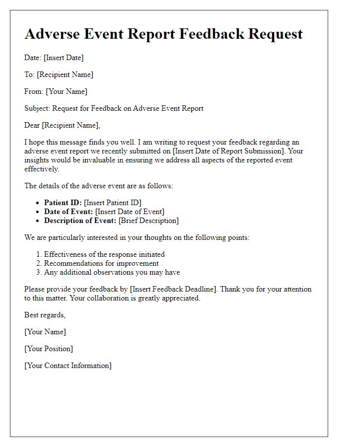 Letter template of adverse event report feedback request