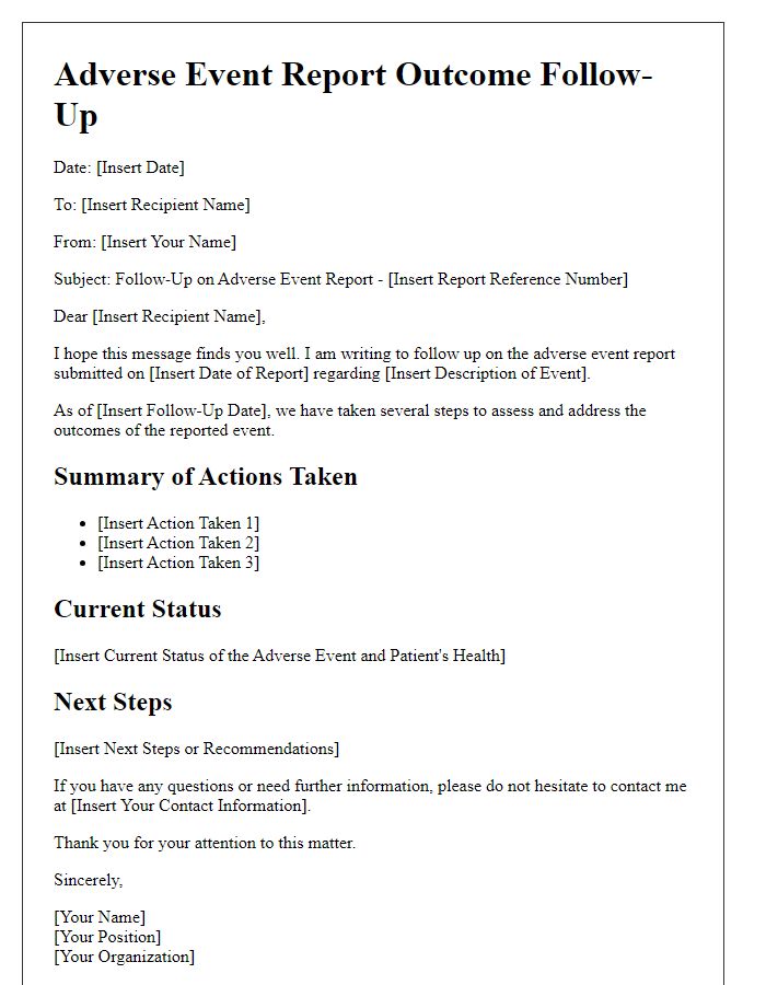 Letter template of adverse event report outcome follow-up