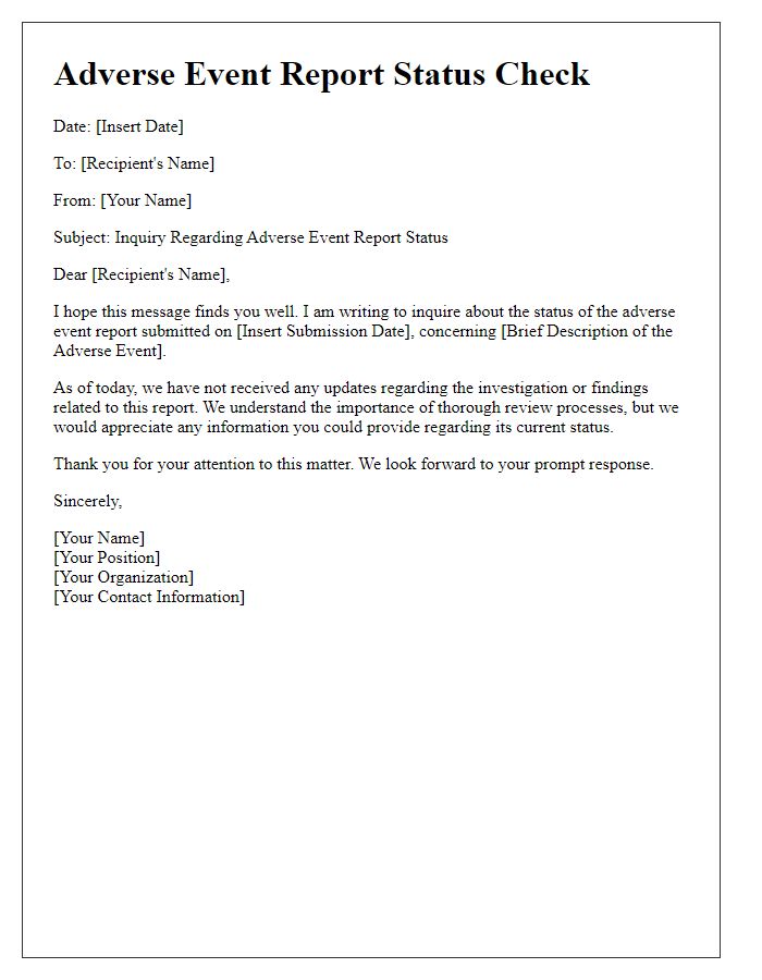 Letter template of adverse event report status check