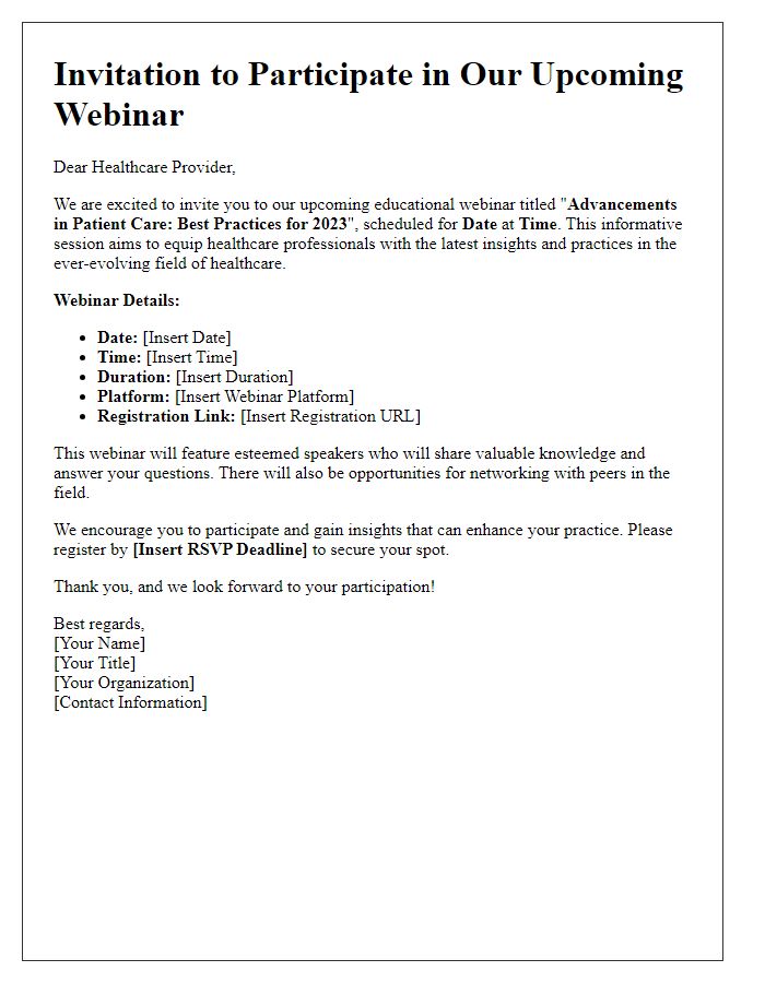 Letter template of call to participate in healthcare provider educational webinar