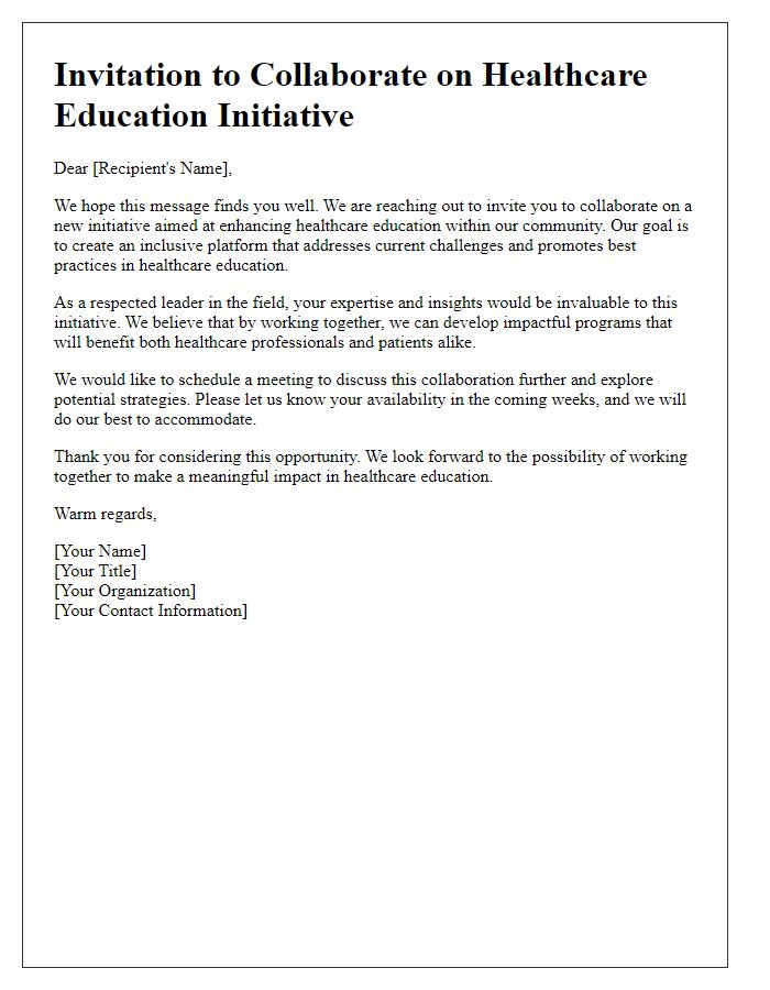 Letter template of invitation for collaborative healthcare education initiative