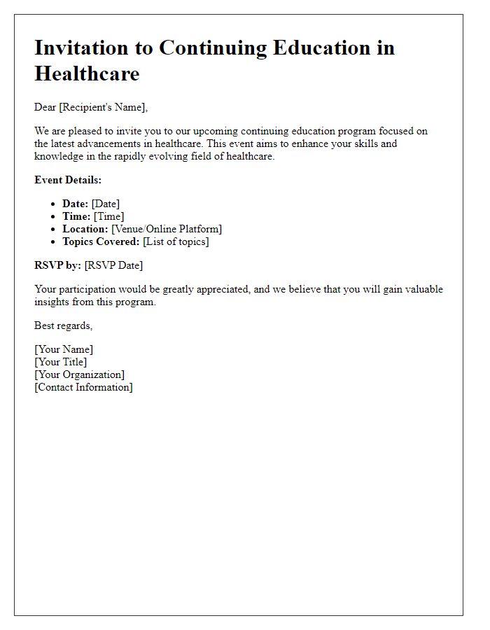 Letter template of invitation for continuing education in healthcare