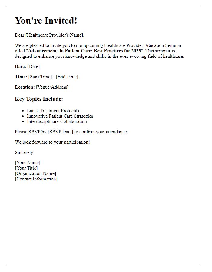 Letter template of invitation for healthcare provider education seminar