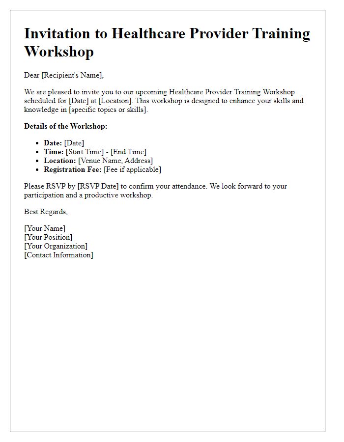 Letter template of invitation for healthcare provider training workshop