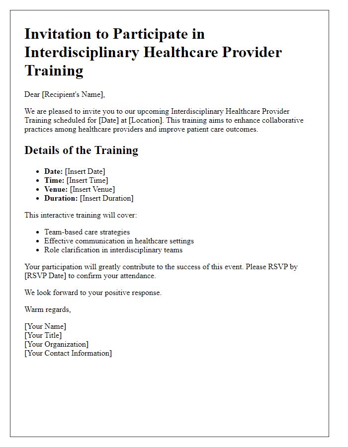 Letter template of invitation for an interdisciplinary healthcare provider training