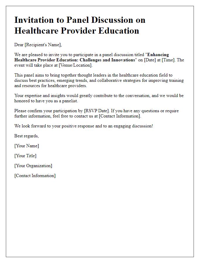 Letter template of invitation to a panel discussion for healthcare provider education