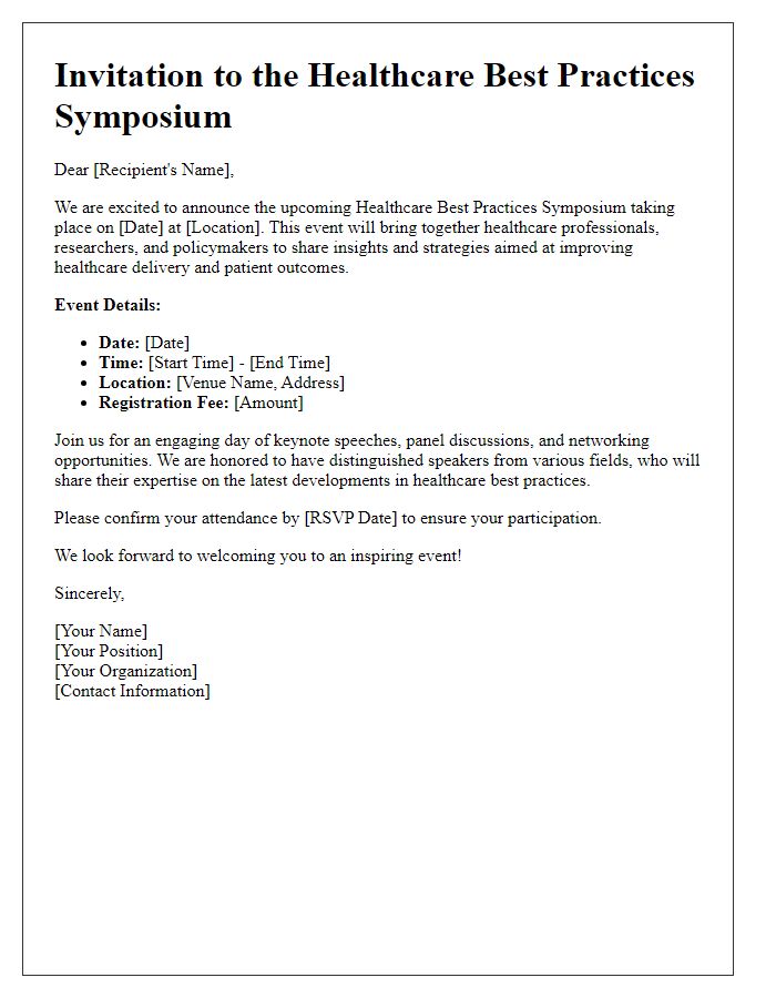 Letter template of notification for a symposium on healthcare best practices