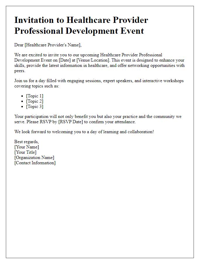 Letter template of outreach for healthcare provider professional development event