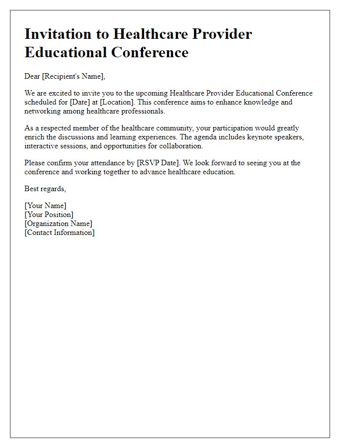 Letter template of recruitment for healthcare provider educational conference