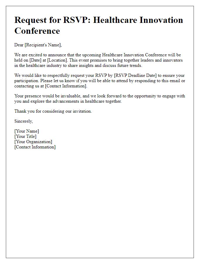 Letter template of request for RSVP to a healthcare innovation conference