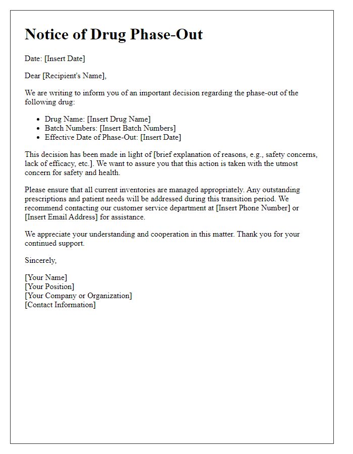 Letter template of drug phase-out communication