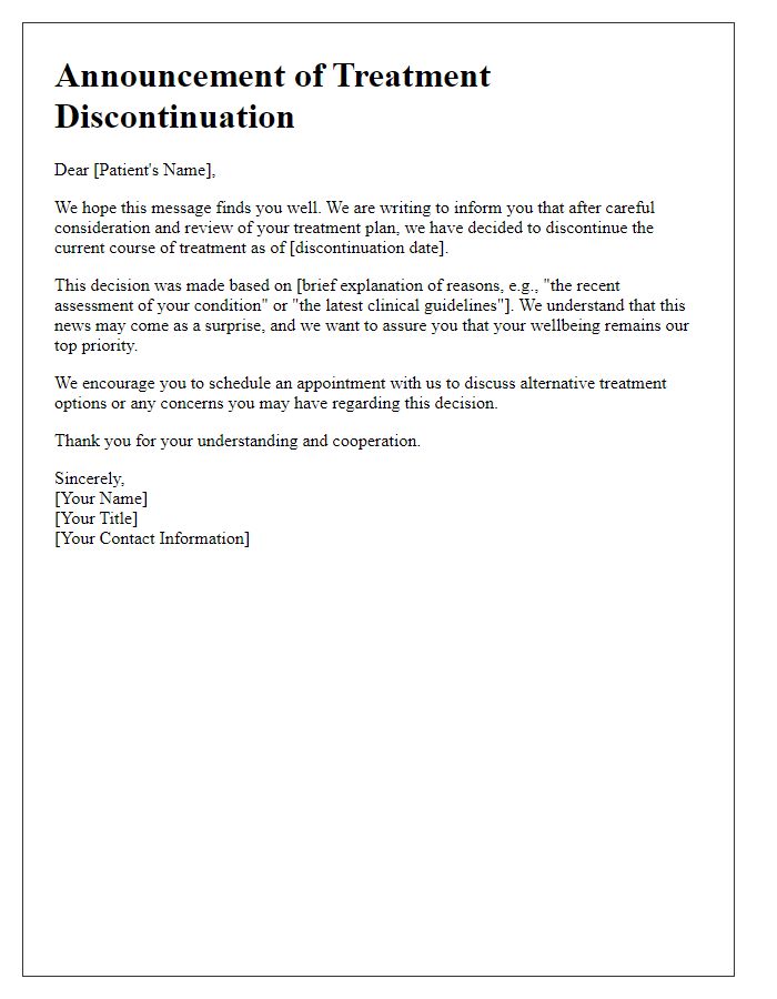 Letter template of treatment discontinuation announcement