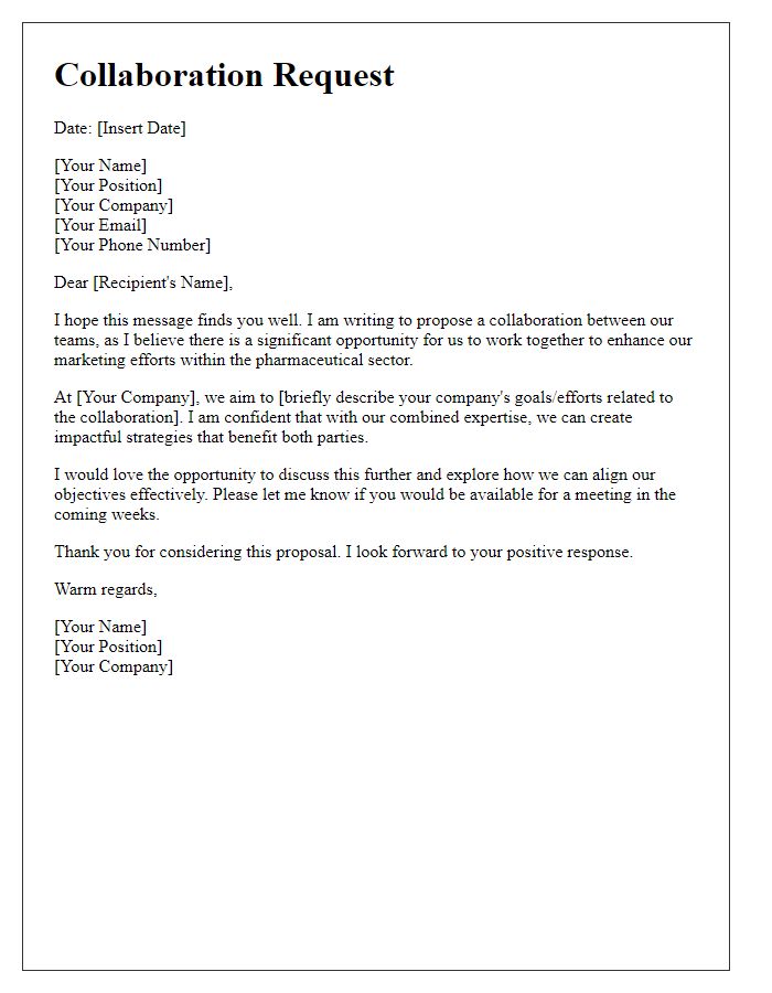 Letter template of requesting collaboration from the pharmaceutical marketing team.