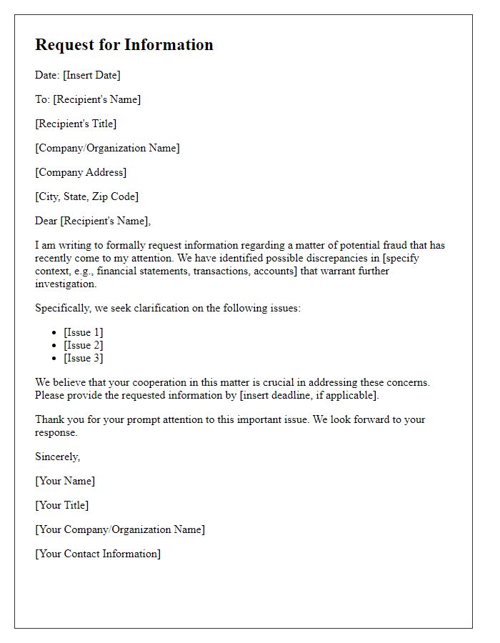 Letter template of request for information on fraud suspicion.