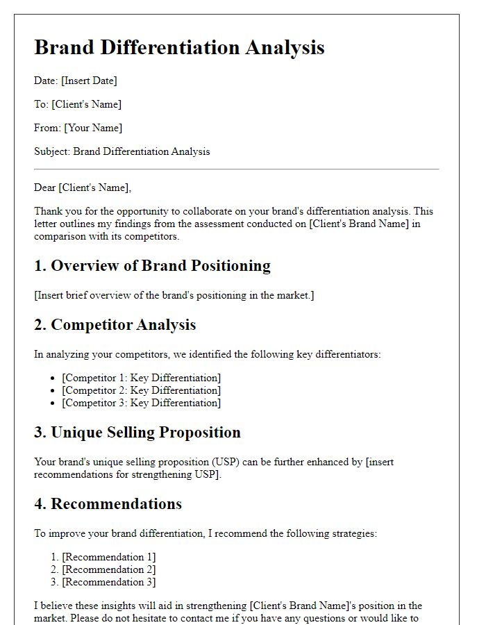 Letter template of freelance brand differentiation analysis