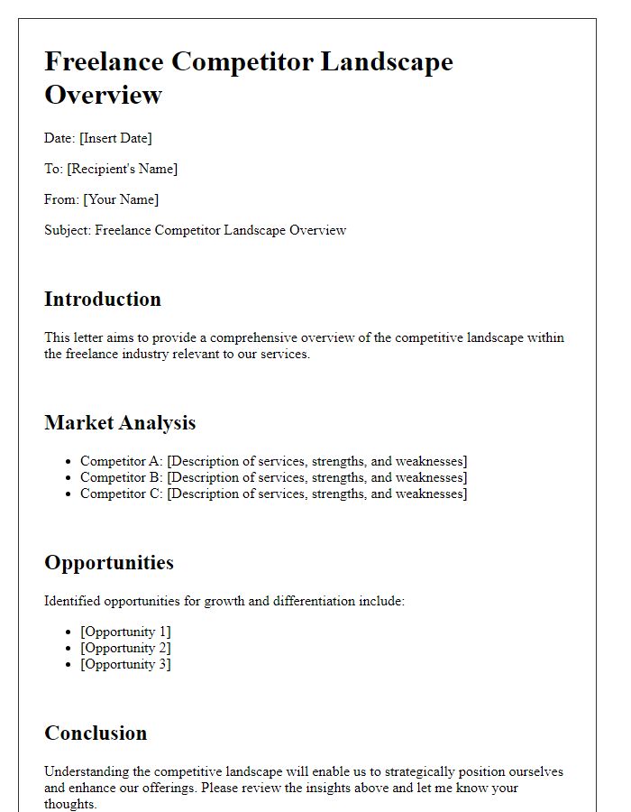 Letter template of freelance competitor landscape overview