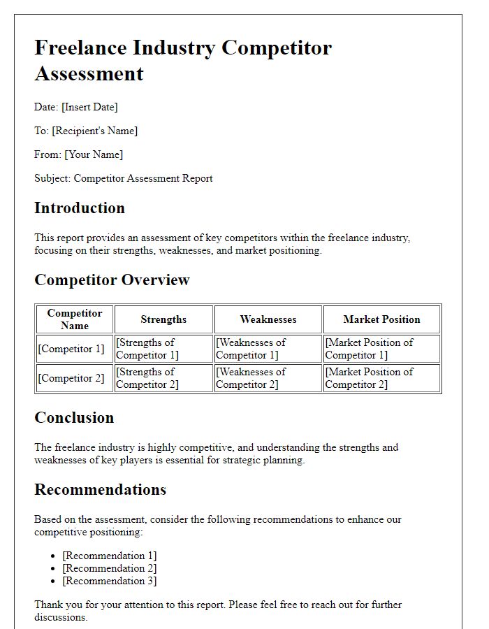 Letter template of freelance industry competitor assessment