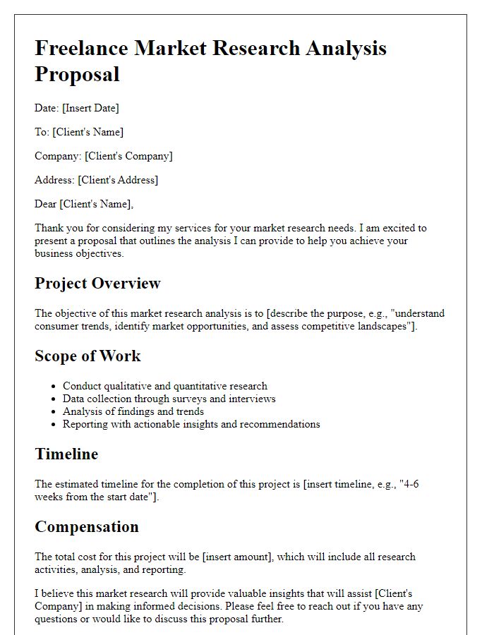 Letter template of freelance market research analysis