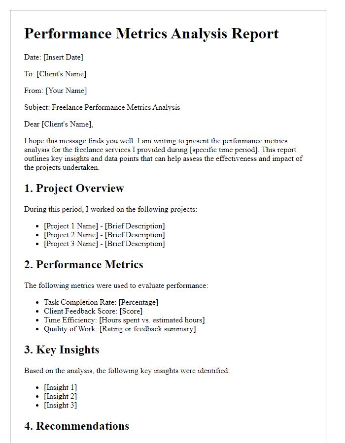 Letter template of freelance performance metrics analysis