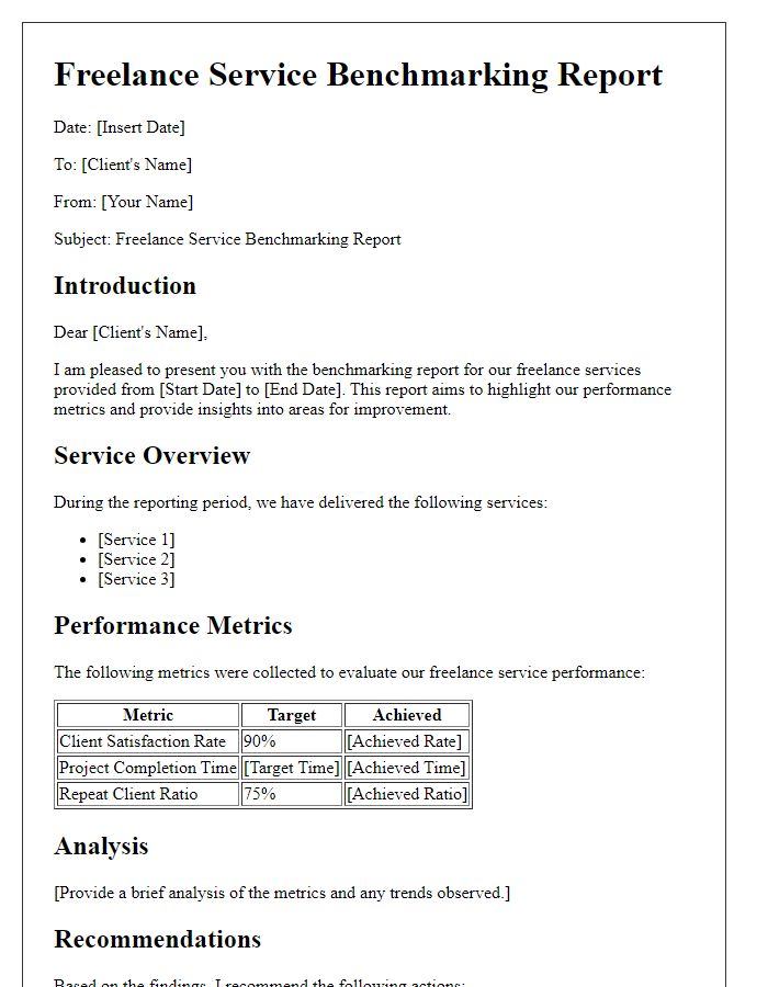 Letter template of freelance service benchmarking report