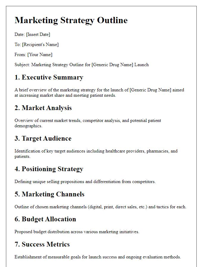 Letter template of marketing strategy outline for generic drug launch