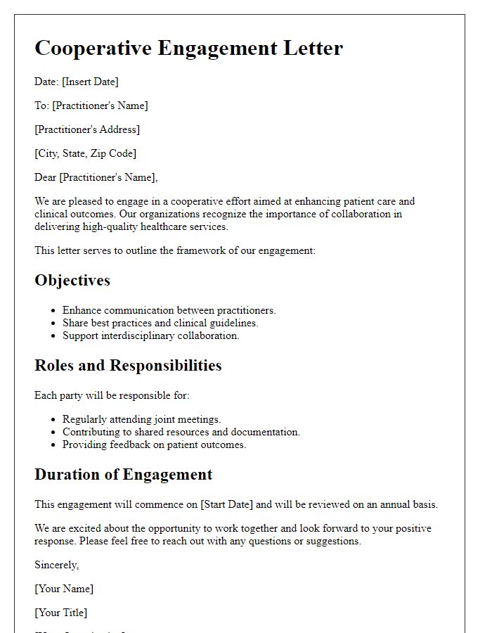 Letter template of cooperative engagement for clinical practitioners