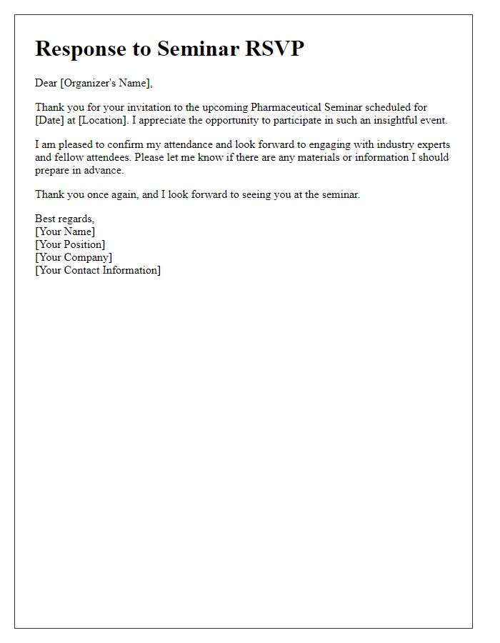 Letter template of Response to Pharmaceutical Seminar RSVP Request