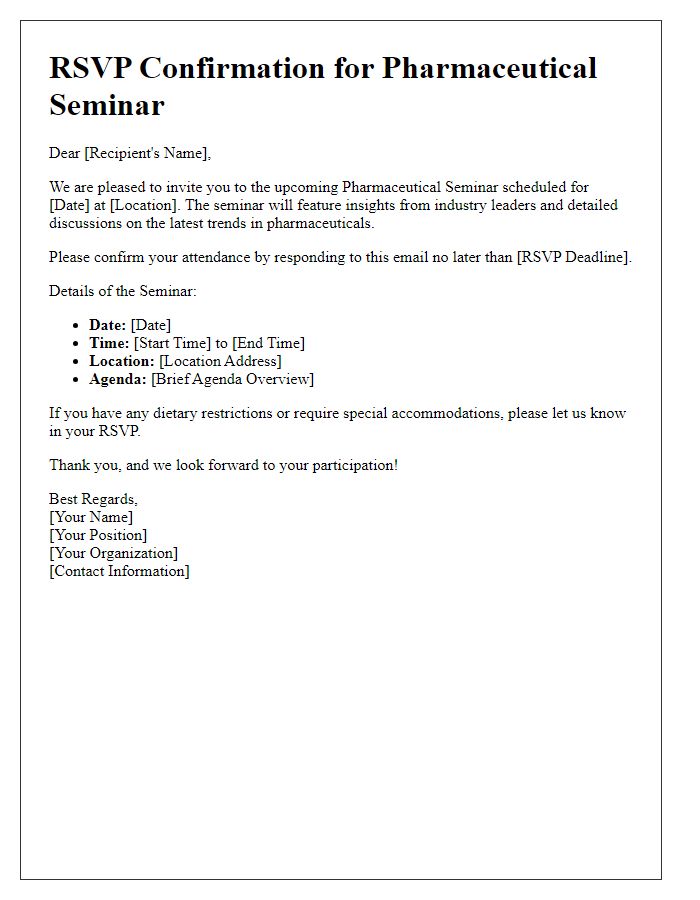 Letter template of RSVP for Pharmaceutical Seminar Attendance