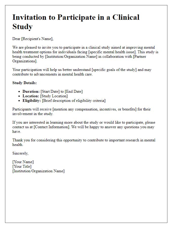 Letter template of clinical study recruitment for mental health program participants.