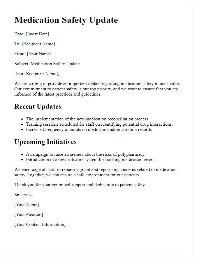 Letter template of medication safety update