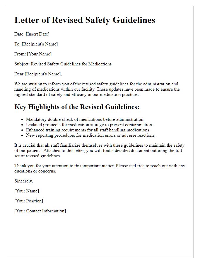 Letter template of revised safety guidelines for medications