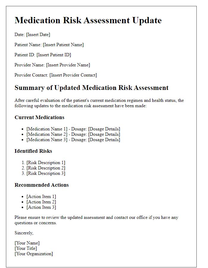 Letter template of updated medication risk assessment