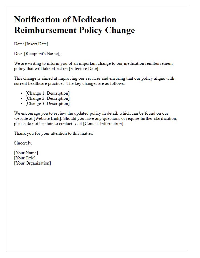 Letter template of medication reimbursement policy change notification