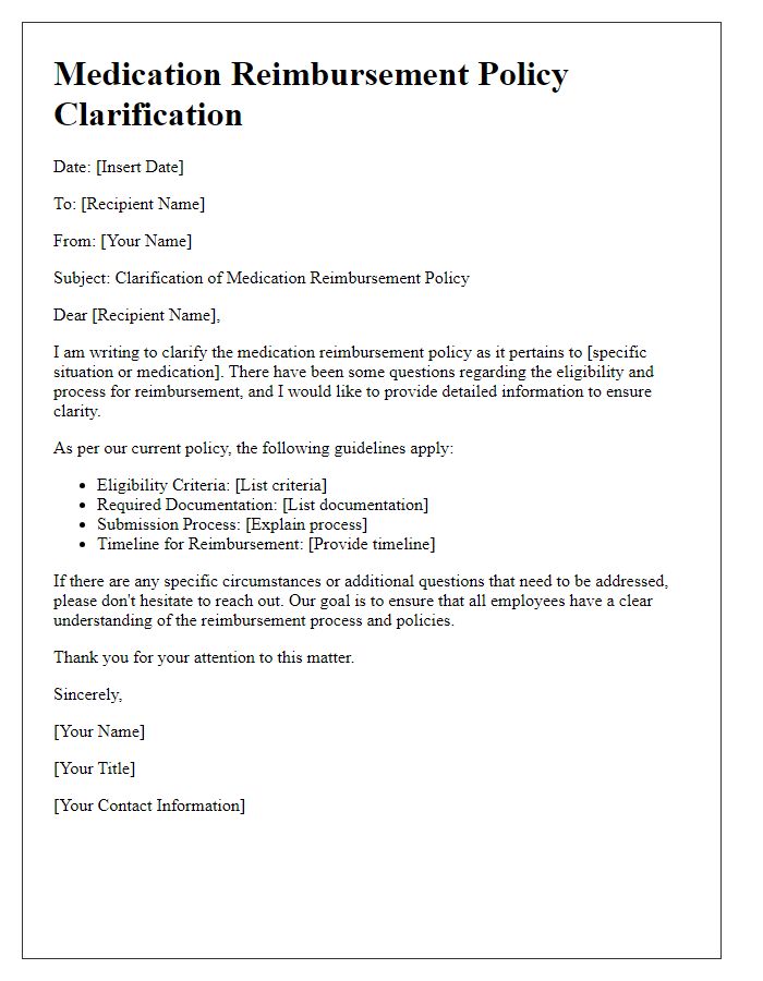 Letter template of medication reimbursement policy clarification statement