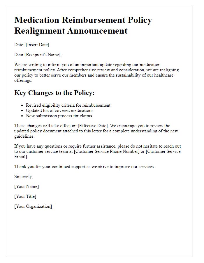 Letter template of medication reimbursement policy realignment announcement