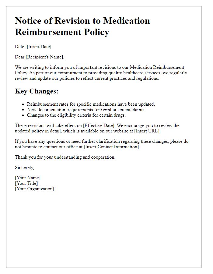 Letter template of medication reimbursement policy revision communication