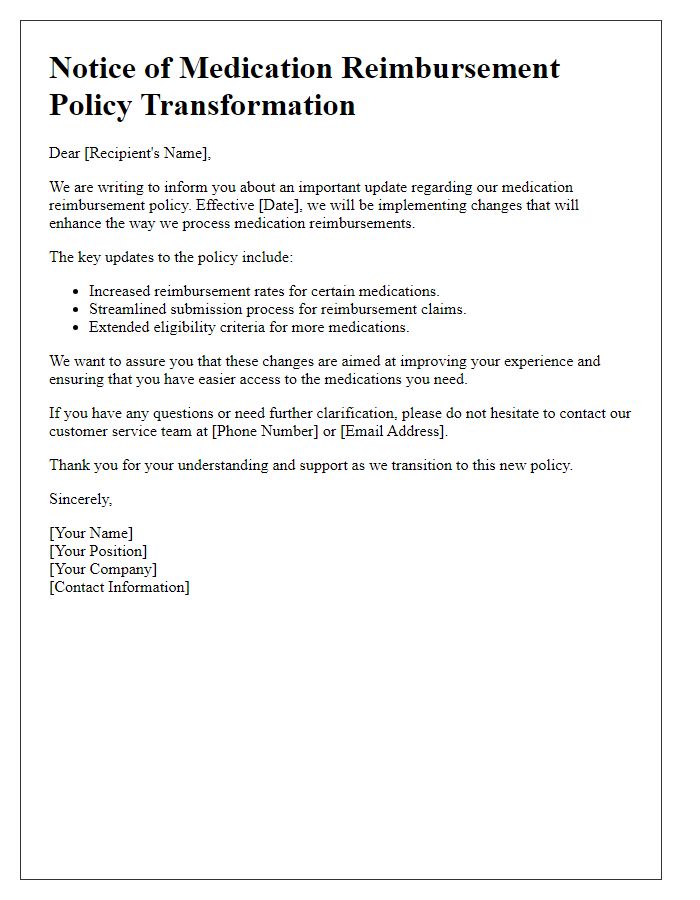 Letter template of medication reimbursement policy transformation notice