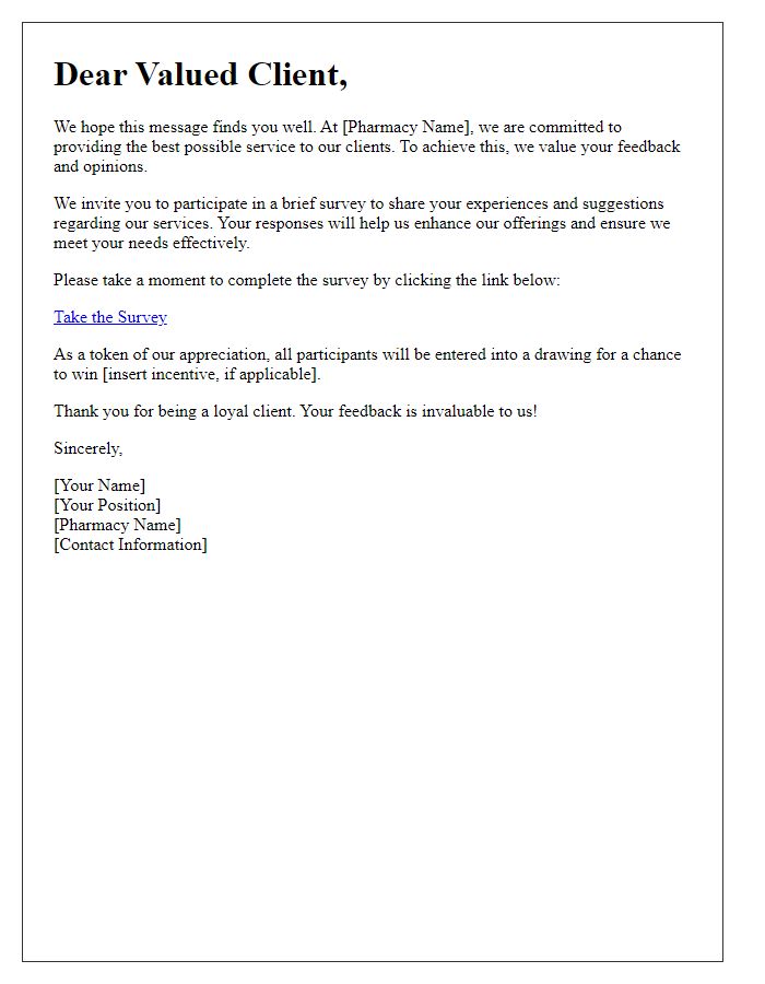 Letter template of pharmacy client opinion gathering notice