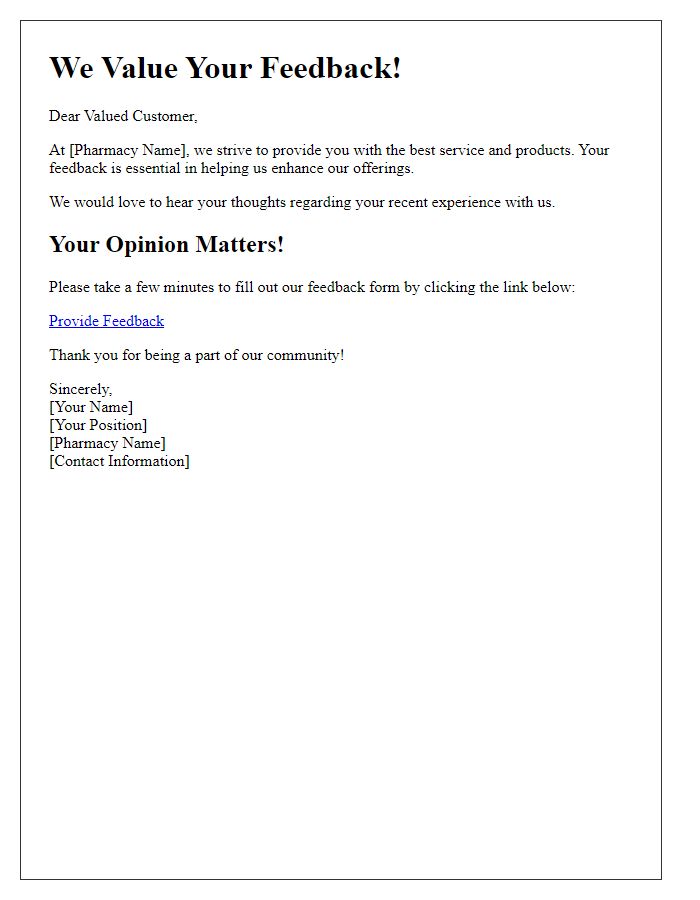 Letter template of pharmacy feedback collection outreach