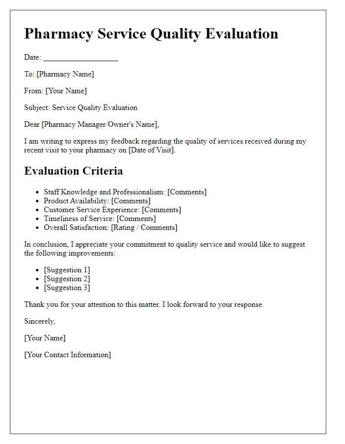 Letter template of pharmacy service quality evaluation prompt