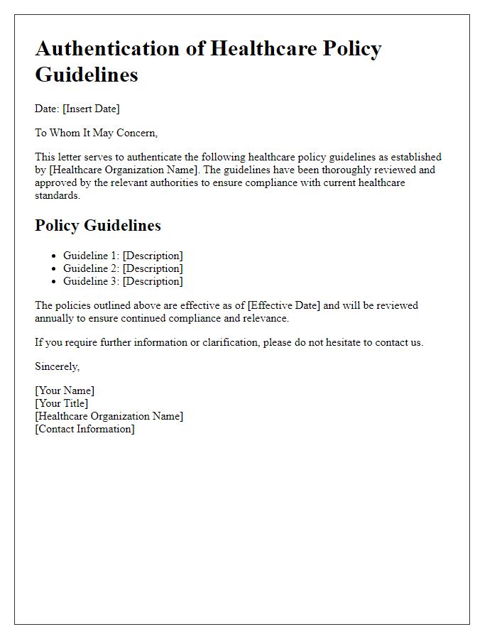 Letter template of healthcare policy guidelines authentication